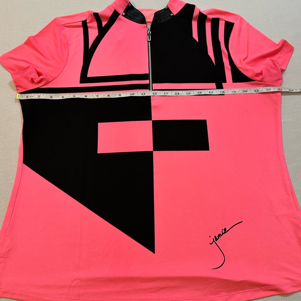 Jamie Sadock Women’s XL Pink Black Geometric Golf Top 1/4 Zip Studded Collar - Picture 6 of 16